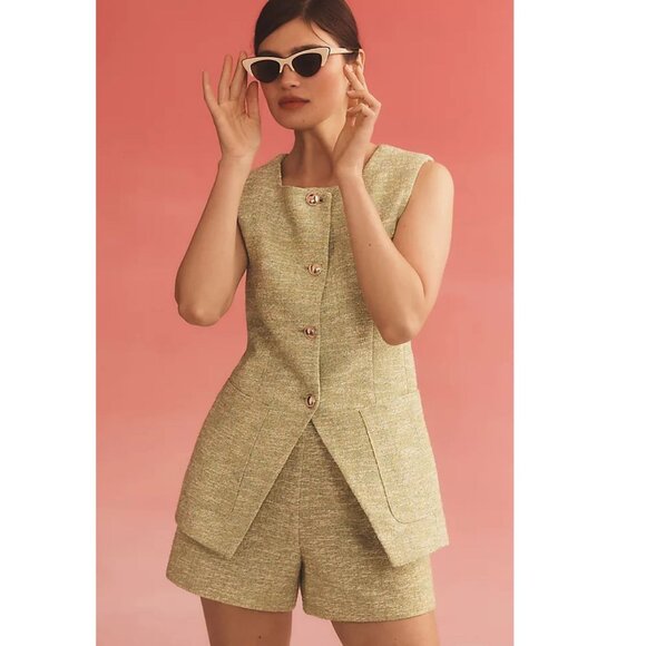 Anthropologie Jackets & Blazers - Anthropologie Green Tweed Vest Jacket